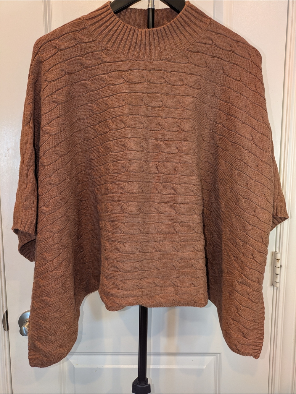 Allie Rose Oversized Cable Knit Sweater Poncho Mock Neck Brown S Cozy Boho
